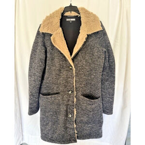 Steve Madden Womens Jacket Gray & Tan Faux Fur Shearling Soft Thick Size Large